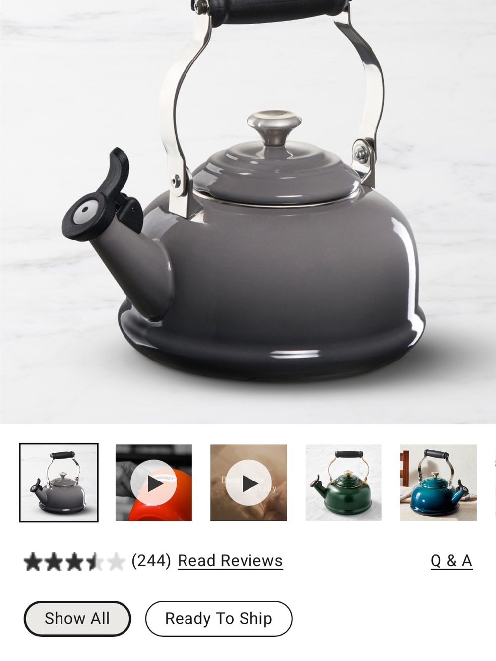 Le Creuset Gray Whistling Tea Kettle with Handle
